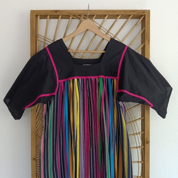 Vintage 1970's Krist Gudnasun Kaftan Mumu Housedress Retro Tropical Ribbon Dress - Picture 5 of 11